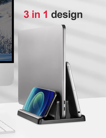 Saklifuo Vertical Laptop Stand 3 in 1 Adjustable Space-Saving Desktop Laptop Holder Sturdy ABS Portable Notebook Dock Compatible with All Notebooks
