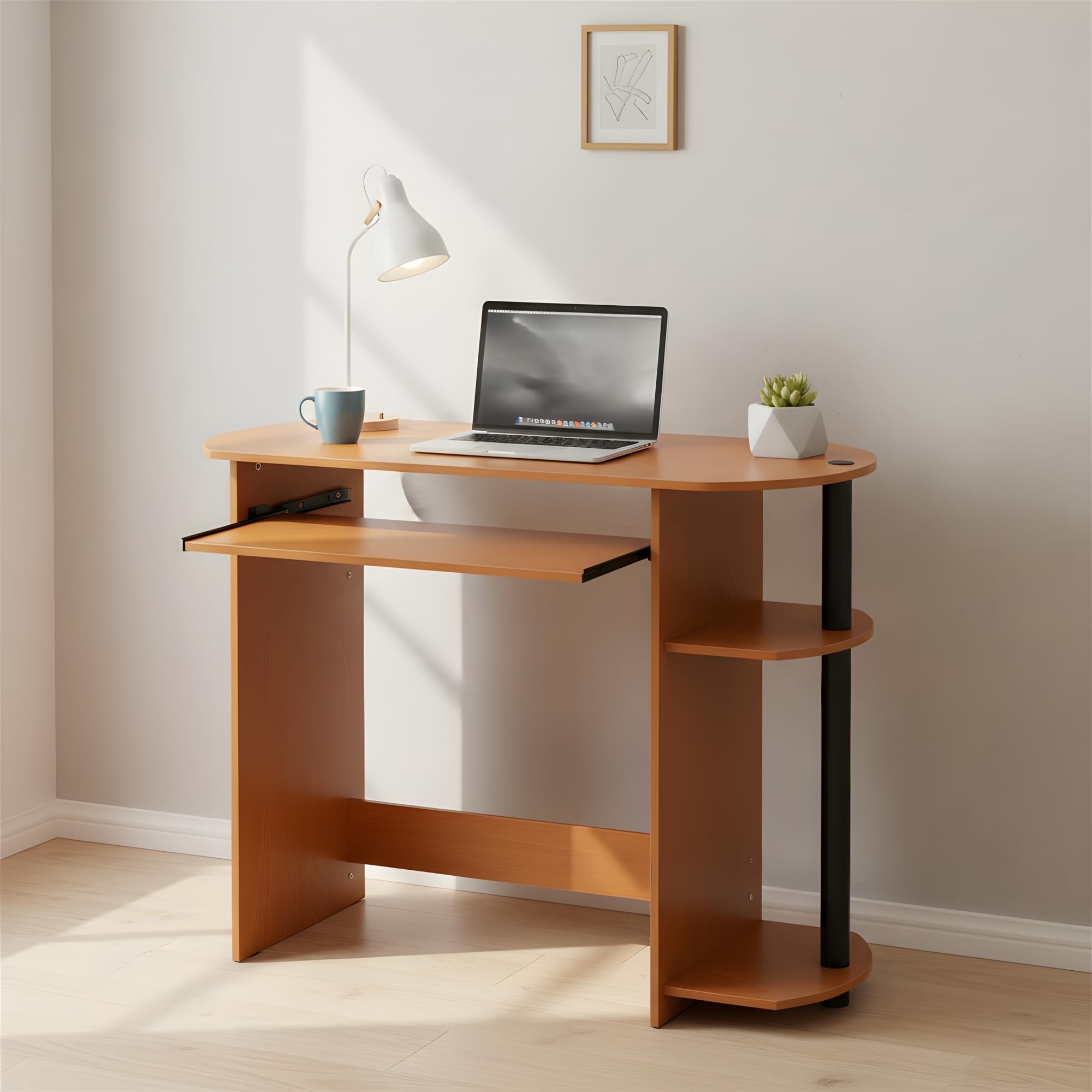 Furinno SIMPLISTIC 80cm Wide Gaming Desk with Keyboard Tray, Light Cherry