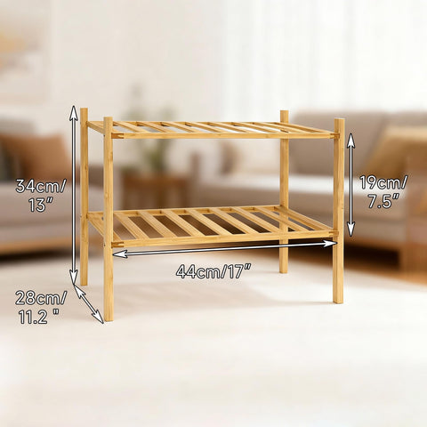 Akloya Small Shoe Rack, Multipurpose 2 Tier Shoe Organizers Rack，Small Bamboo Shelfs for Shoes, Plants, Books, Living Room, Hallway Bedroom, Bathroom