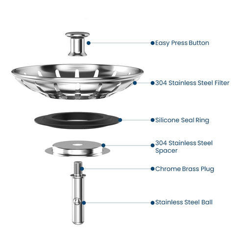 2 Pack Kitchen Sink Strainer Plug, 304 Stainless Steel Kitchen Sink Plug, Thicken Sink Plug Drain Stopper Diameter 84mm