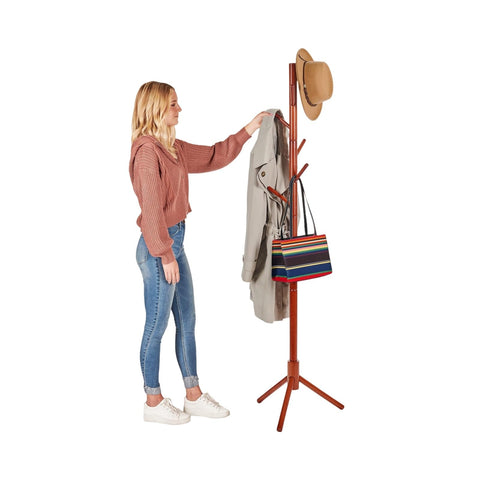 MEILEWLE Coat Stand, Coat Rack Freestanding, Coat Tree, w/ 6 Hooks and 3 Adjustable Size Solid Wood Coat Rack Stand easy to assemble for Bedroom