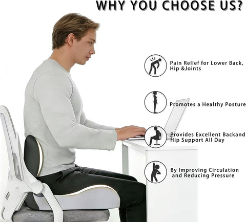 Senaire Seat Cushion & Lumbar Support Pillow, Memory Foam Car Seat Cushion for Tailbone Pain Relief, Coccyx Sciatica Pressure Relief