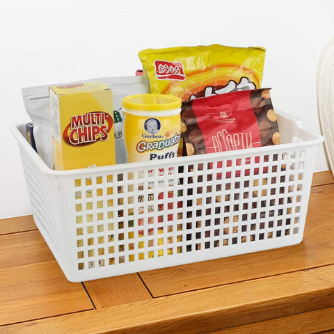 Yarebest Large Plastic Storage Basket Box, Cupboard Storage Baskets, 3-Pack (White)
