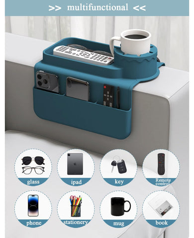 Hosoncovy Silicone Sofa Couch Cup Holder Tray Drink Holder with Side Pockets for Sofa Arm Couch Caddy Anti-Spill for Chair Recliner,Armrest Remote