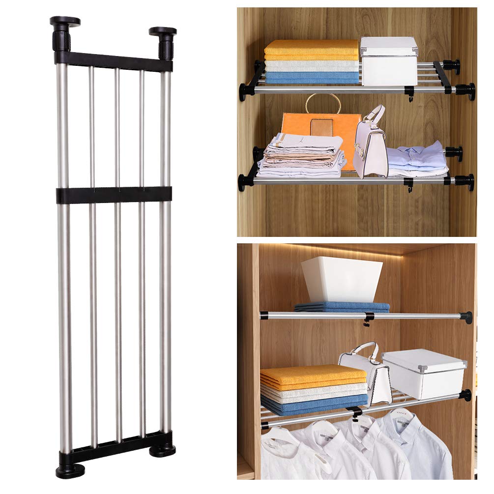 BAOYOUNI Expandable Closet Shelf Tension Rod Clothes Hanger Storage Rack Adjustable DIY Shelving Unit Cabinet Kitchen Bathroom Divider Separator
