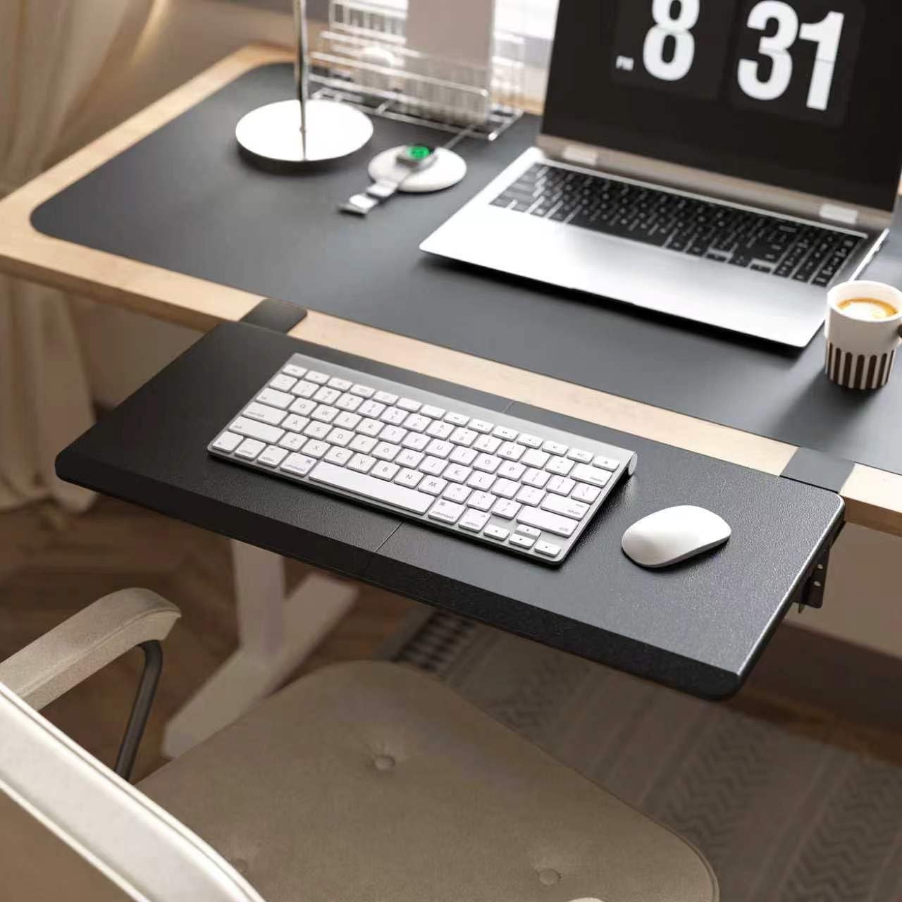 ETHU Ergonomics Desk Extender Tray, Large-Size Foldable Keyboard Tray Clamp On, Table Mount Desk Extender Shelf Armrest Support for Desk (Black)