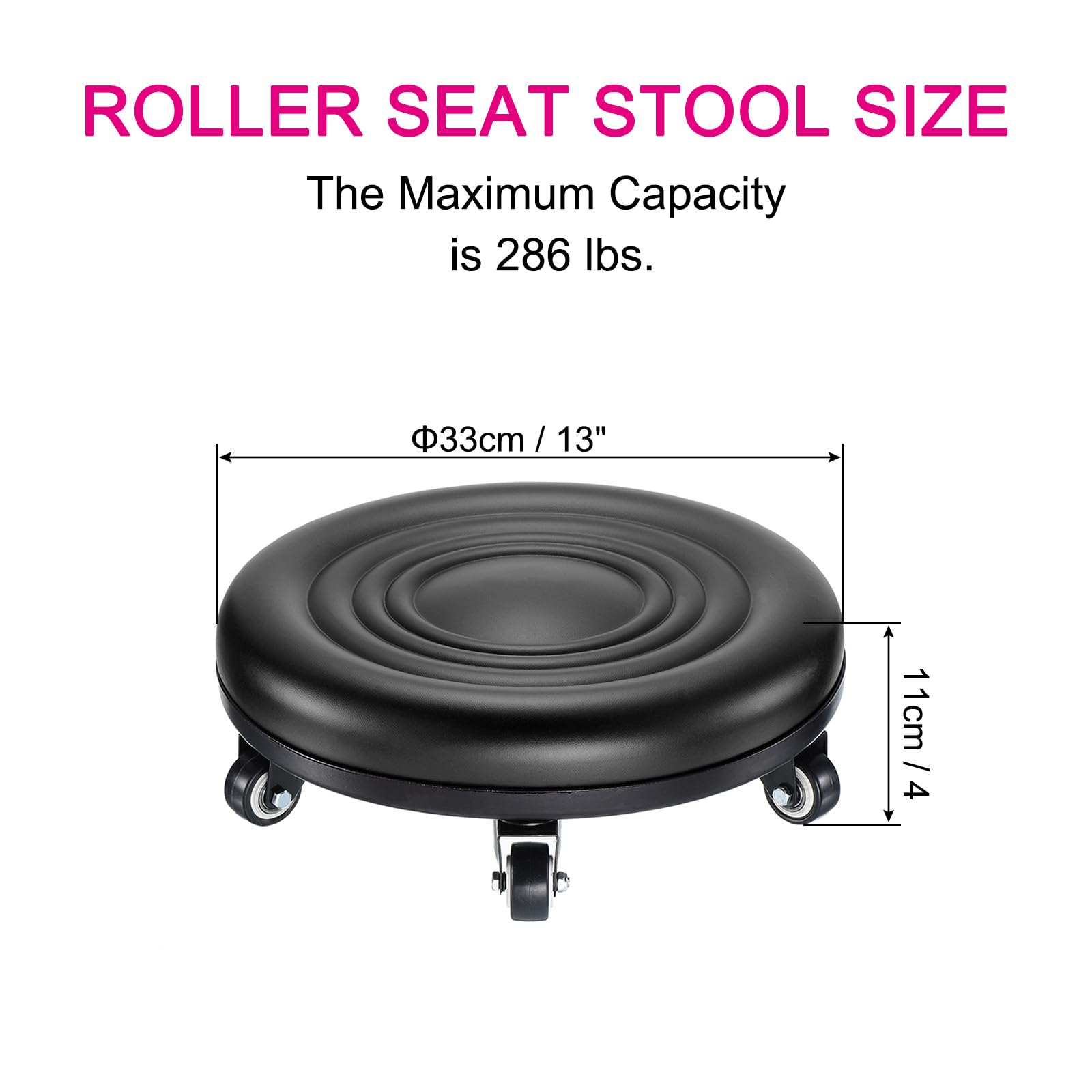 PATIKIL Low Rolling Stool Chair - PU Leather Universal Wheel Seat for Home Office Fitness - Round Roller Stool (Black)