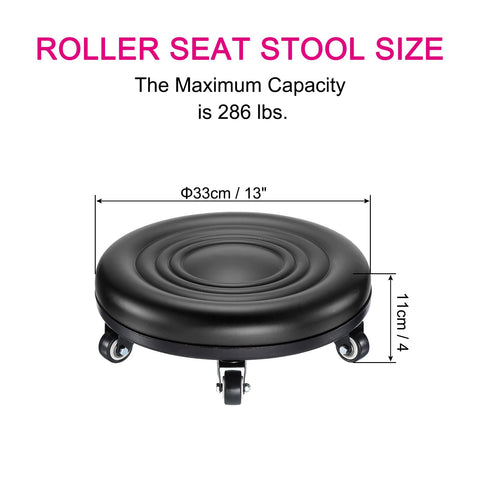 PATIKIL Low Rolling Stool Chair - PU Leather Universal Wheel Seat for Home Office Fitness - Round Roller Stool (Black)