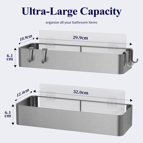 Kitsure Shower Shelf No Drilling – Pack of 2 Rustproof Bathroom Organiser, Quick Drying Bathroom Shelf No Drilling with Large Capacity