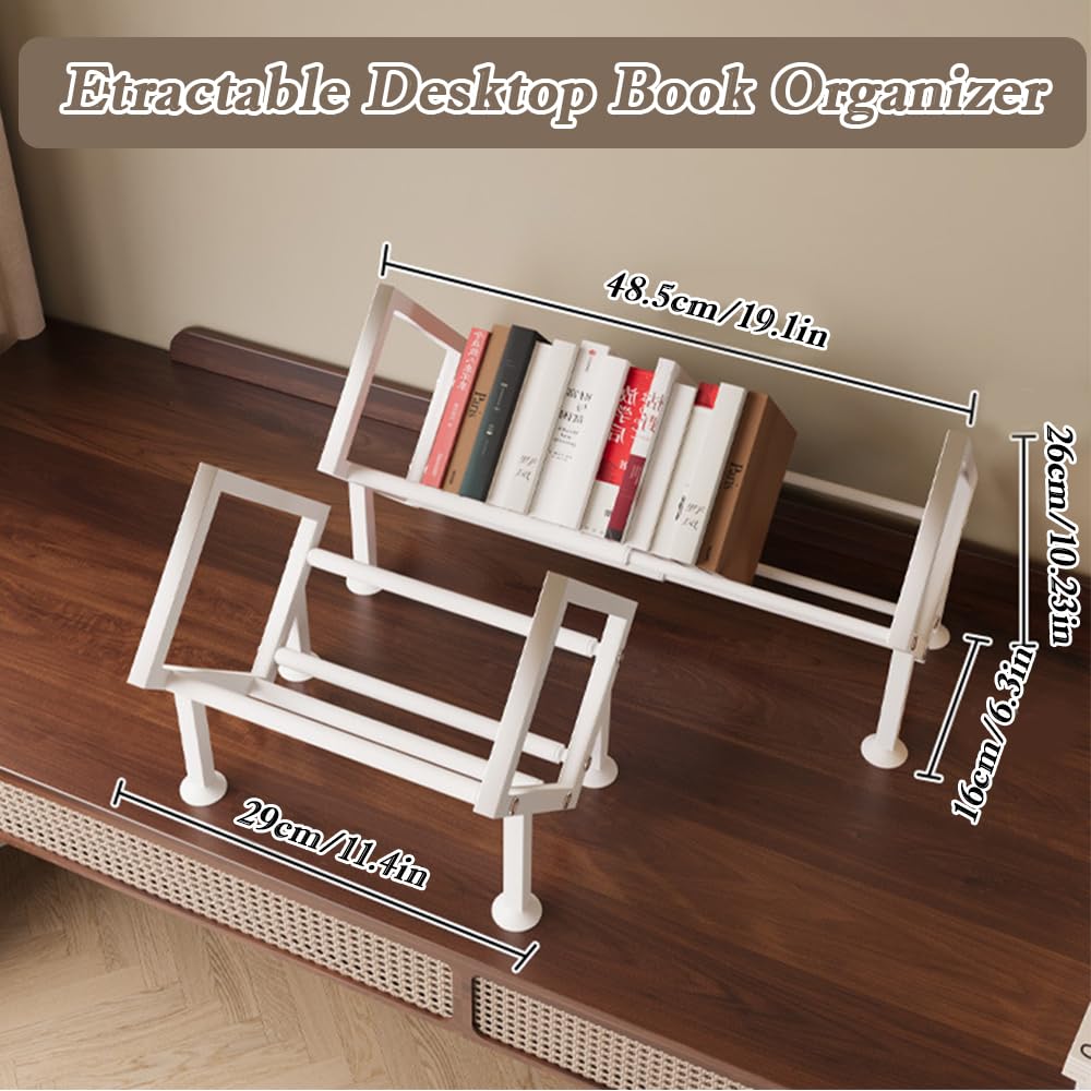 SINBINTA Expandable Bookcase Desktop Bookshelf Book Storage Organizer-White