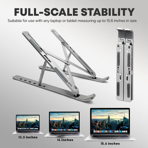 Stick Well Laptop Stand for Desk, Adjustable Aluminum Laptop Riser for Desk & Bed, Air-Ventilated Portable Laptop Stand, Compatible with MacBook