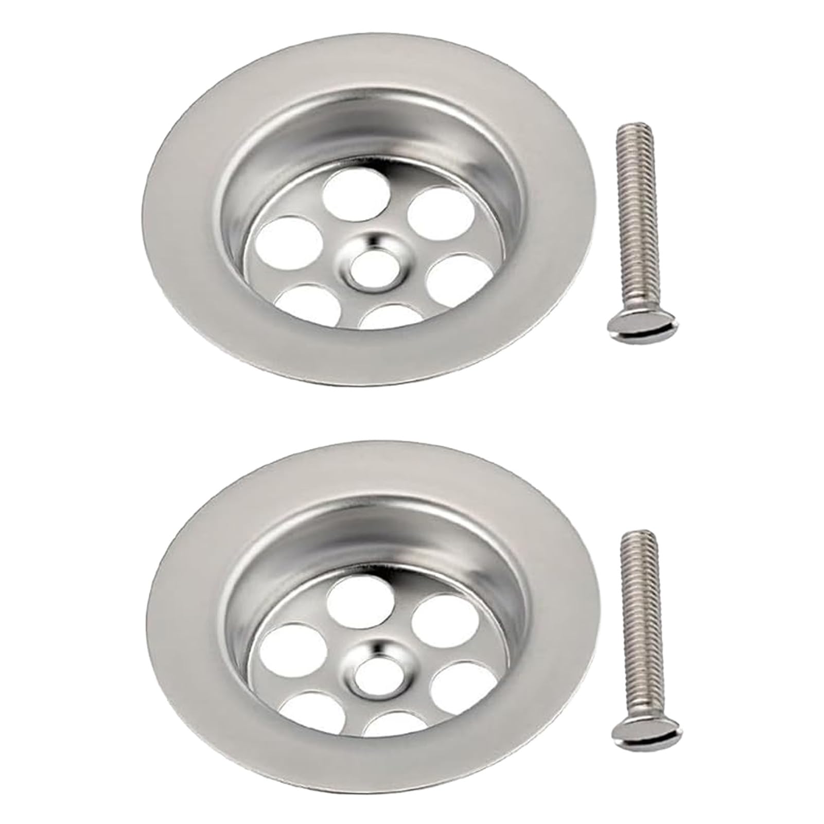 2 Pack Stainless Steel Overflow Drain Cover, 2.76in/70mm Sink Drainer Plug Hair Catcher, Bathtub Hole Cover with Screws