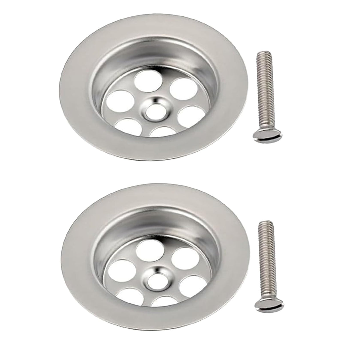 2 Pack Stainless Steel Overflow Drain Cover, 2.76in/70mm Sink Drainer Plug Hair Catcher, Bathtub Hole Cover with Screws
