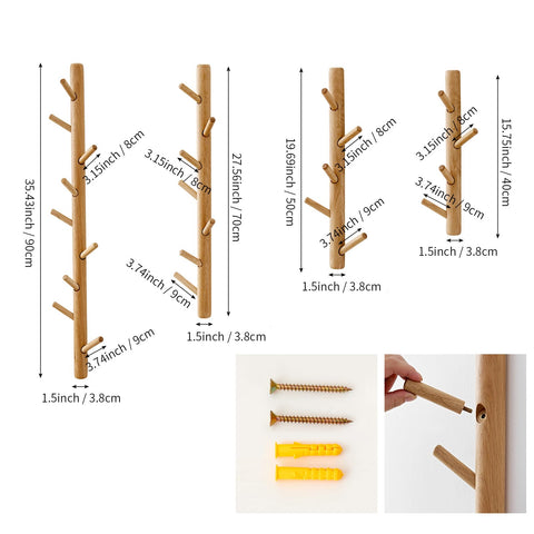 OAKERLAND Wooden Coat Rack Wall Mounted, 70cm Oak Floating Hooks for Jackets, Bag, Scarves, Handbags, 7 Hooks Branch Shape Coat Rack for Entryway