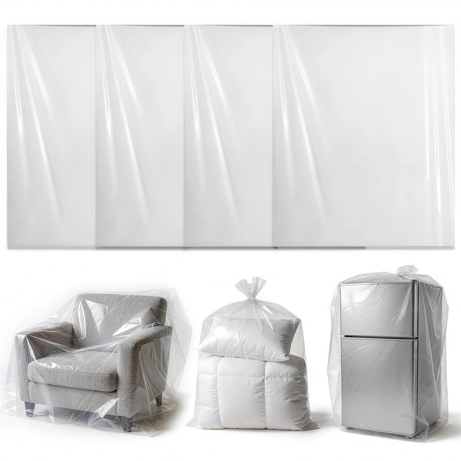 4 Pcs Extra Large Clear Plastic Storage Bags 150x150cm for Clothes