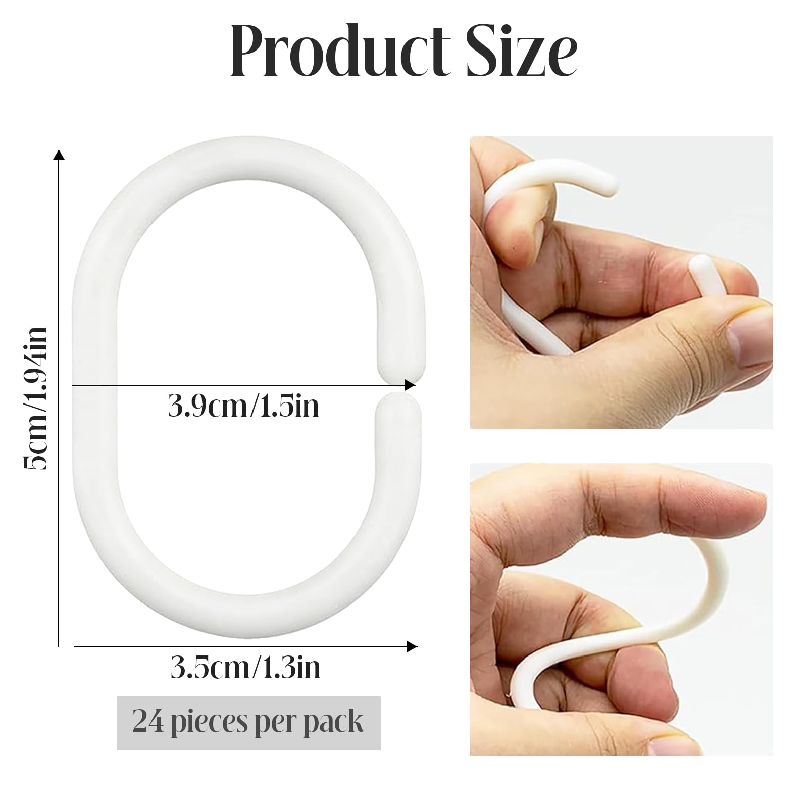 DDUP 24 Pack Never Rust Plastic Shower Curtain Rings, Silent Glide C-Shape Hooks, Easy Snap-On Installation for Bathroom Rods, Rust-Proof & Durable