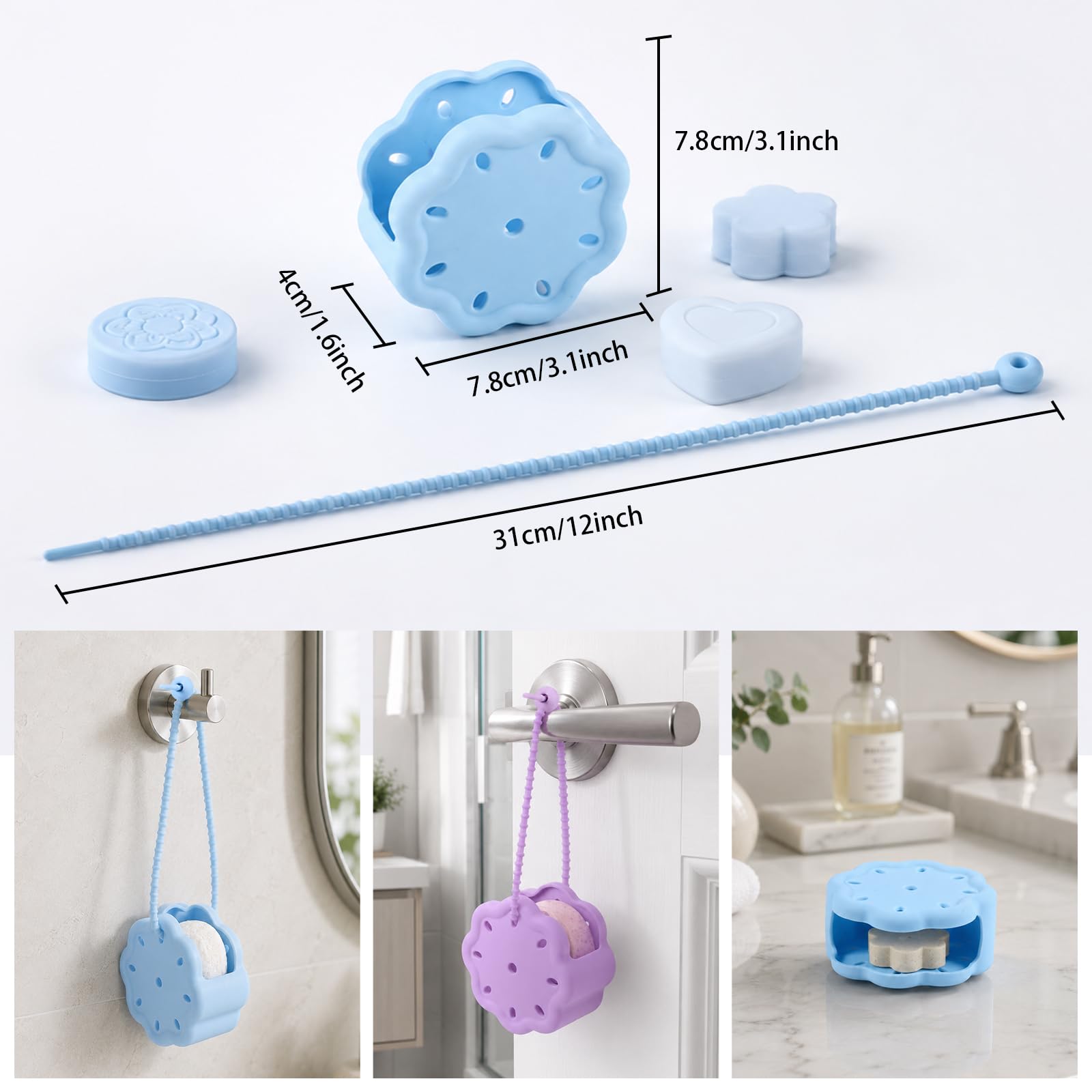 Peybaiwy 2 Packs Silicone Shower Steamer Tray with Adjustable Strap Steamer Holder Bath Bomb Organizer Aromatherapy Diffuser Containers Bathroom