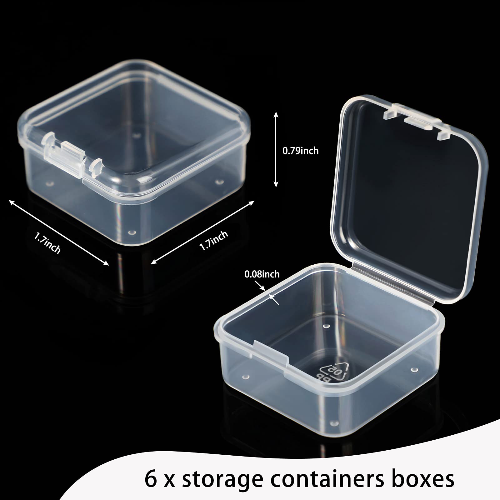Jetec 6 Pieces Small Clear Plastic Storage Box,1.7 X 1.7 X 0.8 Inch