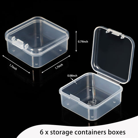 Jetec 6 Pieces Small Clear Plastic Storage Box,1.7 X 1.7 X 0.8 Inch