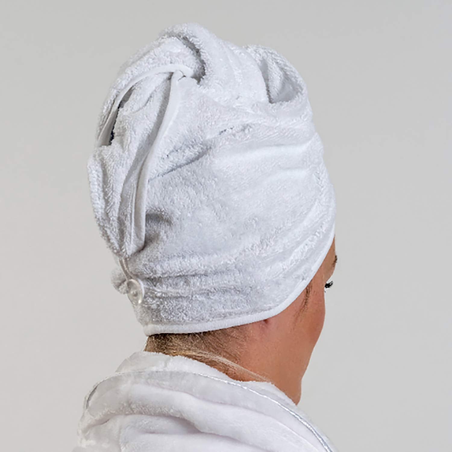 aztex Luxury Hair Turban Towel, Head Wrap Towel, Hair Drying Towel with Loop and Button Fastener, Luxury Absorbent and Lightweight Cotton