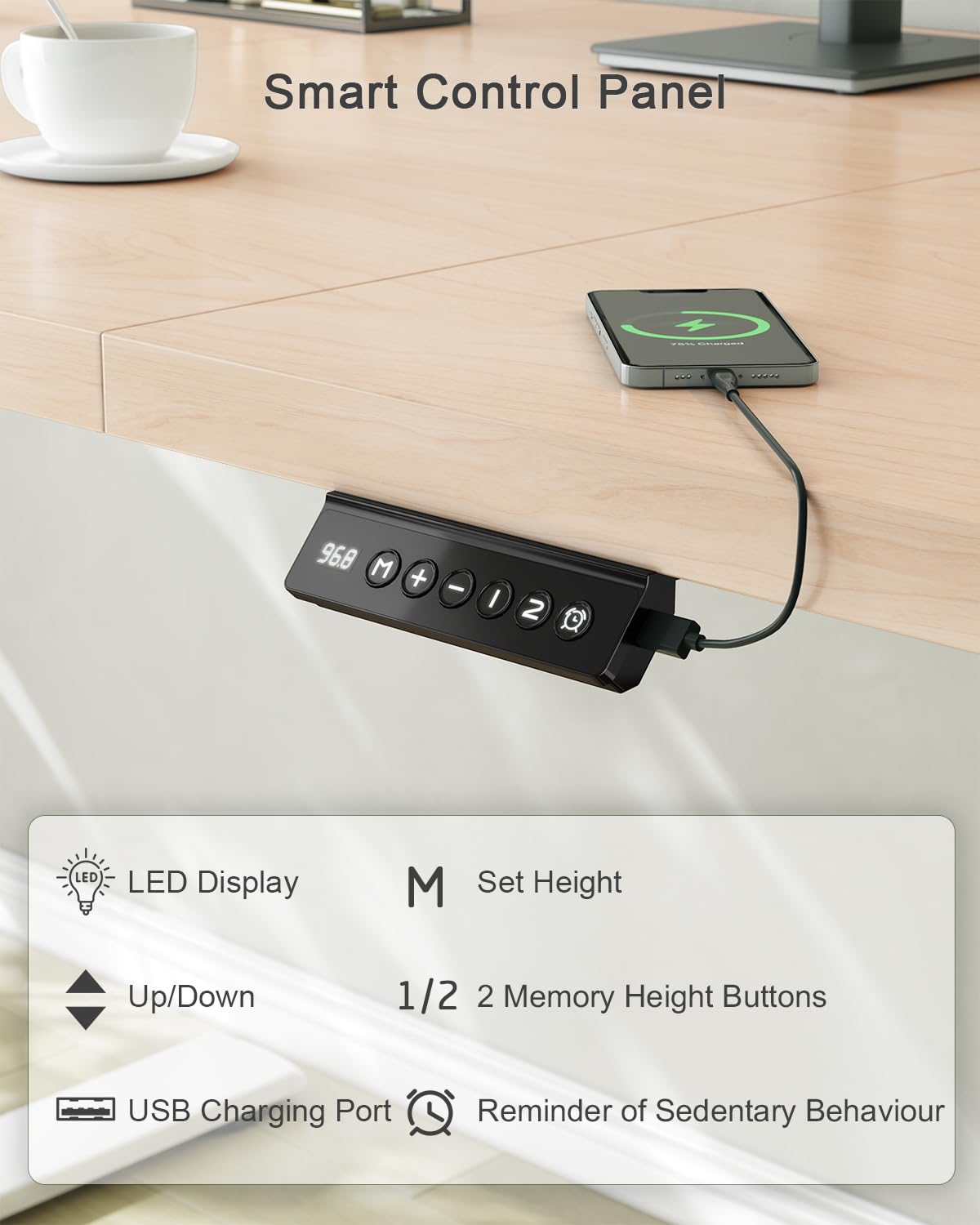 JUMMICO 160x70cm Electric Standing Desk with USB Charging Height Adjustable Desk with Sedentary Reminder Stand Up Desk with Splice Board for Home