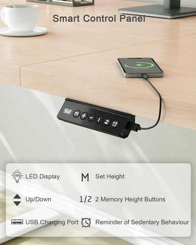 JUMMICO 160x70cm Electric Standing Desk with USB Charging Height Adjustable Desk with Sedentary Reminder Stand Up Desk with Splice Board for Home