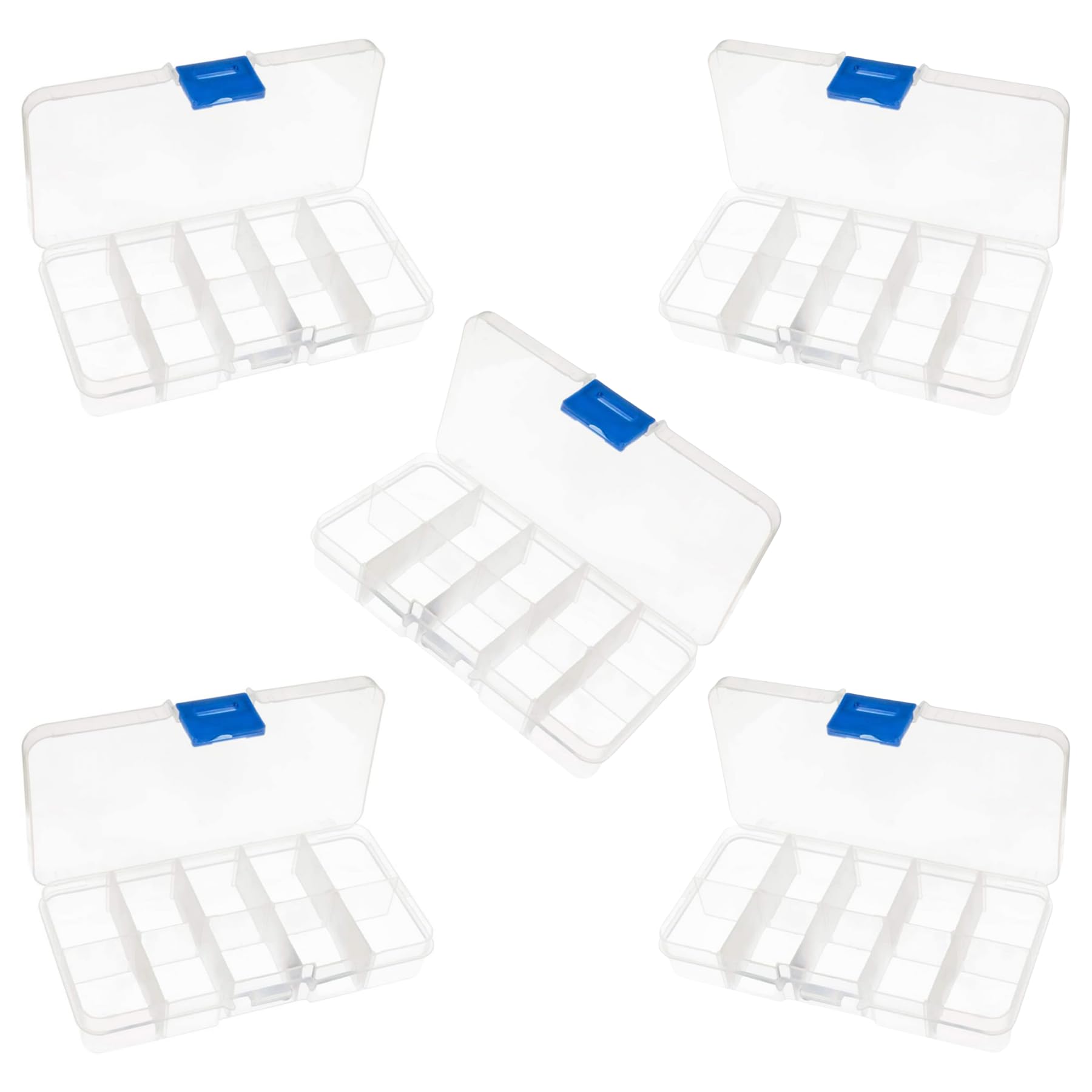 10 Compartment Transparent Small Storage Box 7 x 13 x 2.5cm Perfect for Electronic Components Jewellery Arts Crafts Beads Organiser Pack of 5 quantity