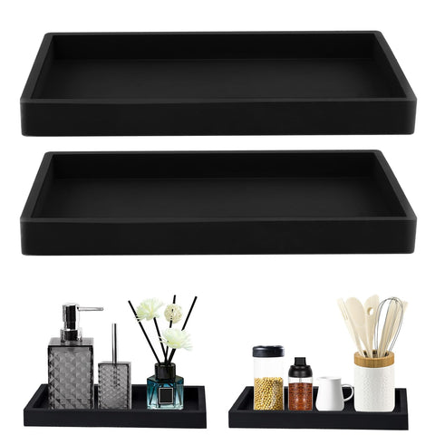 XIATIAN Bathroom Tray, 2 Pcs Bathroom Vanity Tray (Black, 20x10x2 cm)