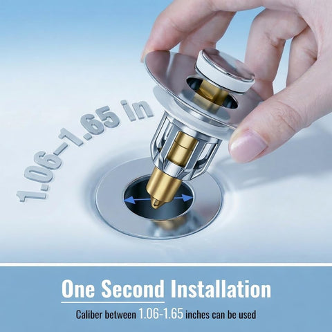 Sink Plug Replacement, Universal Pop Up Basin Plug with Hair Catcher Strainer, Brass Push Click Bathroom Drain Stopper for 27‑42mm Sink Hole