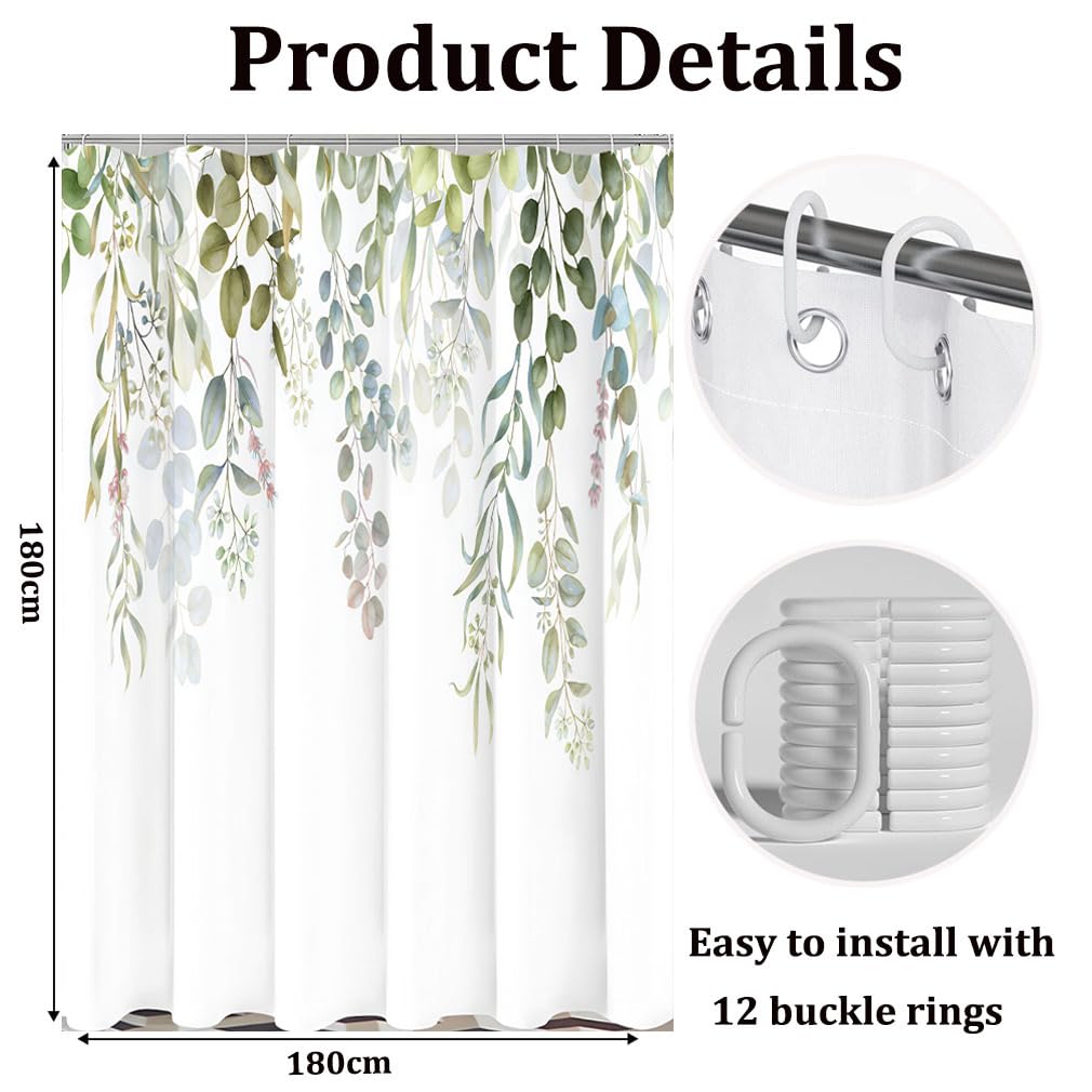 ruitao Shower Curtain, Mould Proof Resistant and Waterproof Washable Polyester Fabric with 12 Hooks, Quick Dry, Shower Curtain for Bathroom
