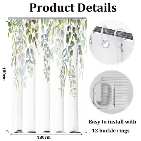 ruitao Shower Curtain, Mould Proof Resistant and Waterproof Washable Polyester Fabric with 12 Hooks, Quick Dry, Shower Curtain for Bathroom