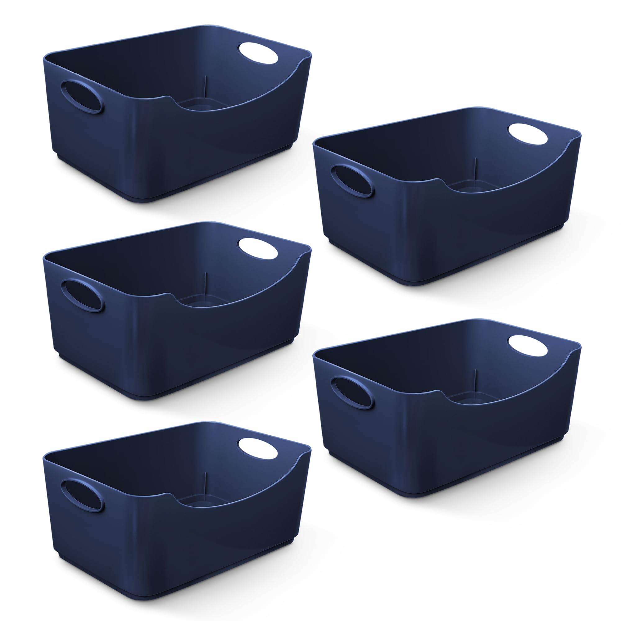 KEPLIN 5 Pack Plastic Storage Baskets with Handles, BPA-Free Dishwasher Safe Organiser Boxes for Kitchen, Bathroom, Pantry, Shelves & Drawers