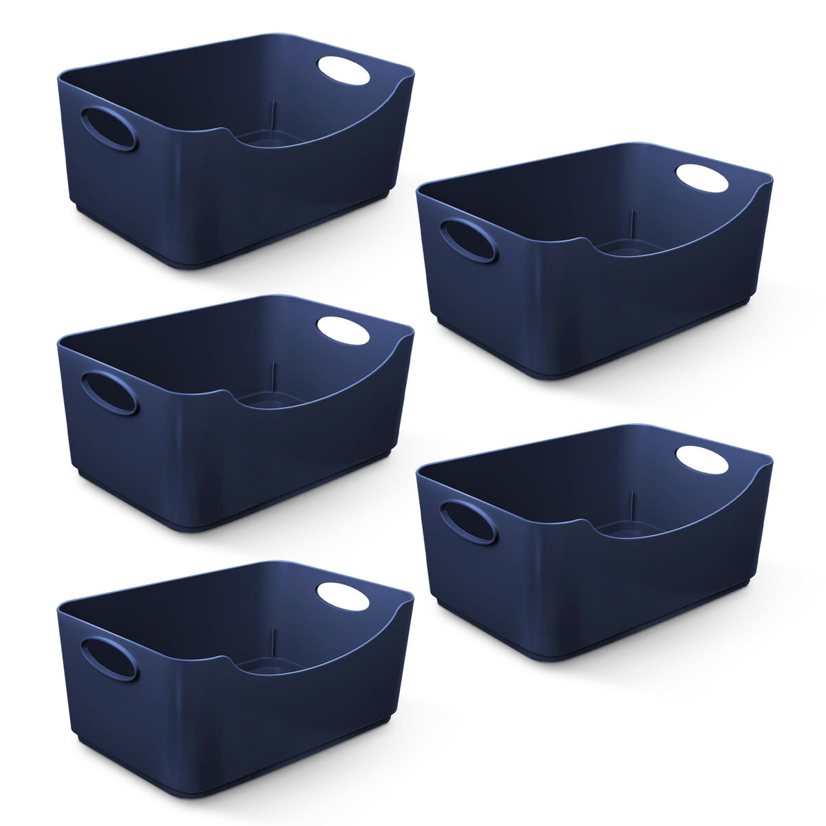 KEPLIN 5 Pack Plastic Storage Baskets with Handles, BPA-Free Dishwasher Safe Organiser Boxes for Kitchen, Bathroom, Pantry, Shelves & Drawers