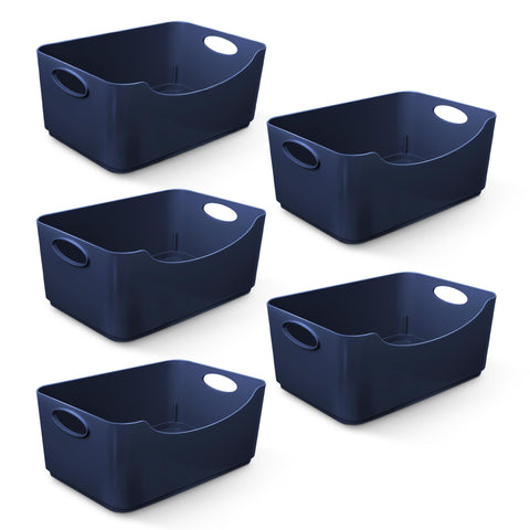 KEPLIN 5 Pack Plastic Storage Baskets with Handles, BPA-Free Dishwasher Safe Organiser Boxes for Kitchen, Bathroom, Pantry, Shelves & Drawers