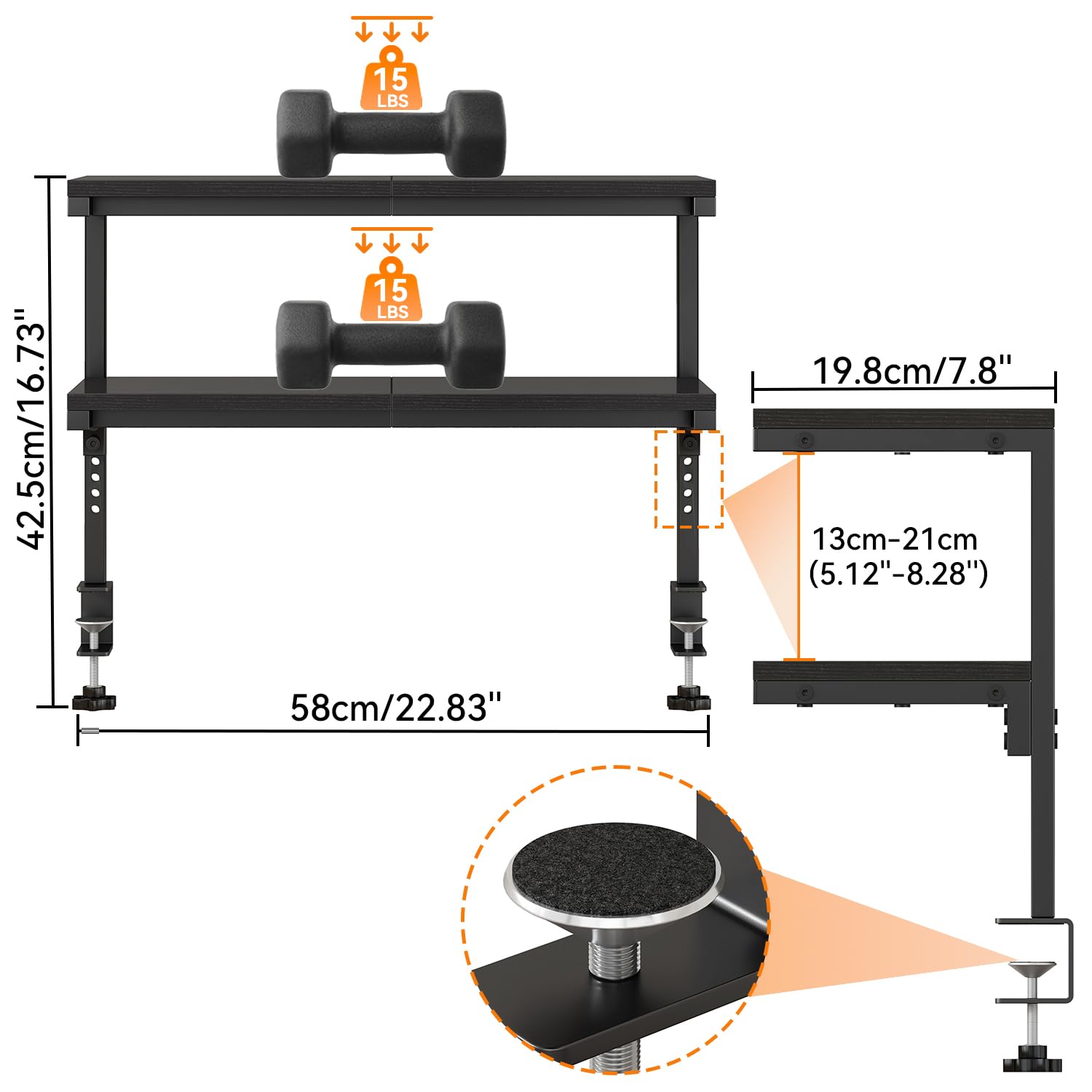 IBUYKE Clamp on Desk Shelf, 22.8” Large Desk Extender Shelves TMZ010B