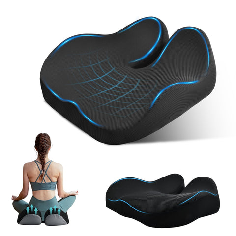 Memory Foam Seat Cushion for Long Sitting, Ergonomic Tailbone Coccyx Pain Relief, Orthopedic Viscoelastic Pad with Washable Non Slip Cover