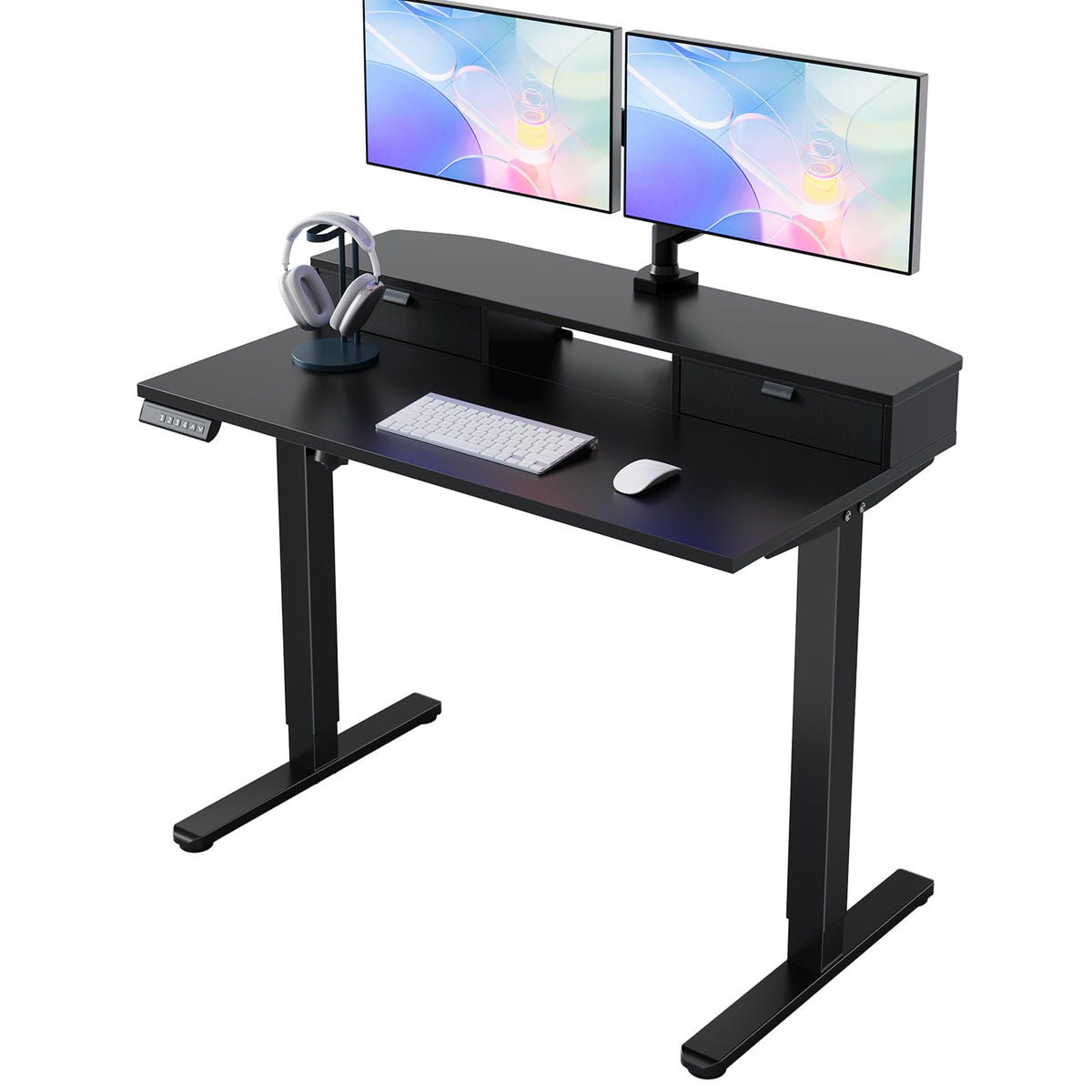 HUANUO Standing Desk with Drawers, 100x60cm, Black