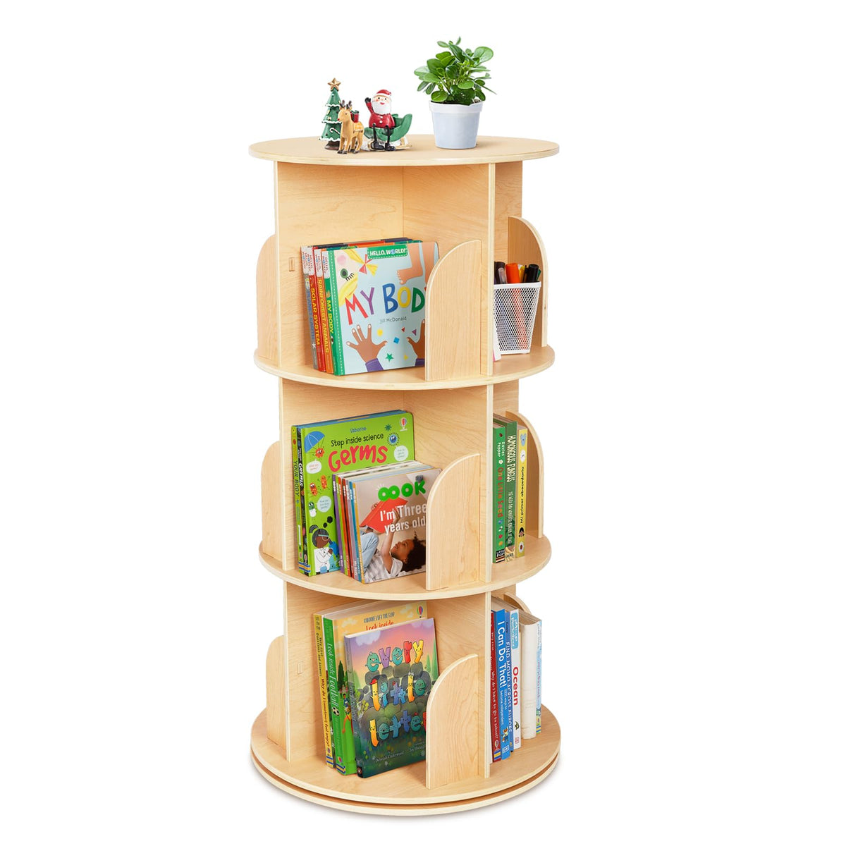 OOOK Rotating Bookshelf, 3 Tier Corner Spinning Bookshelf for Small Space