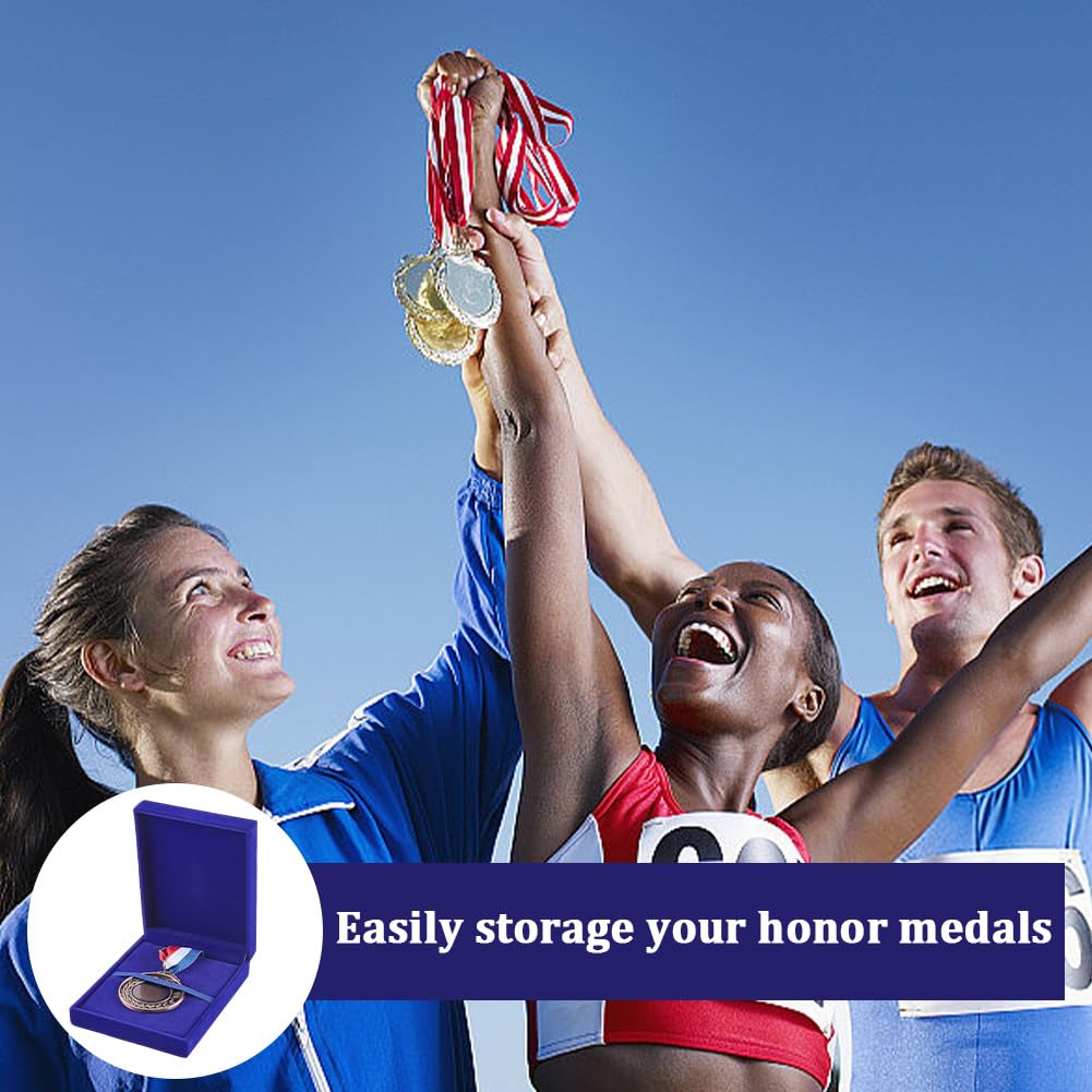 CREATCABIN Single Medal Display Storage Box Medal Display Case Velvet Medals Gift Box Rectangle Award Badge Organizer Boxes for Runners Sports
