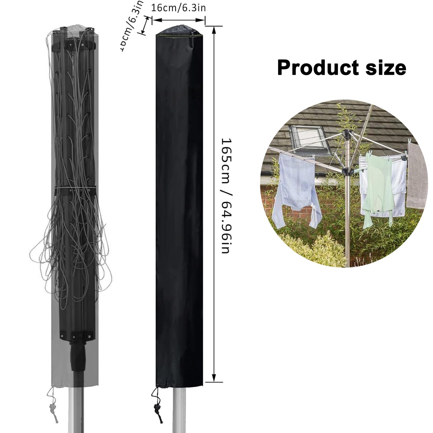 Rotary Washing Line Protective Cover, Universal Waterproof Clothesline Cover, Heavy-Duty, UV Resistant, Fits Up to 16cm x 16cm x 165cm
