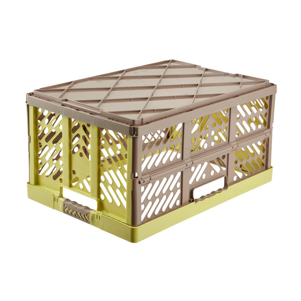 keeeper 4x Sturdy Professional Folding Boxes with Soft-Touch Handles, 54 x 37 x 28 cm, 45 l, Ben, Green/ Taupe