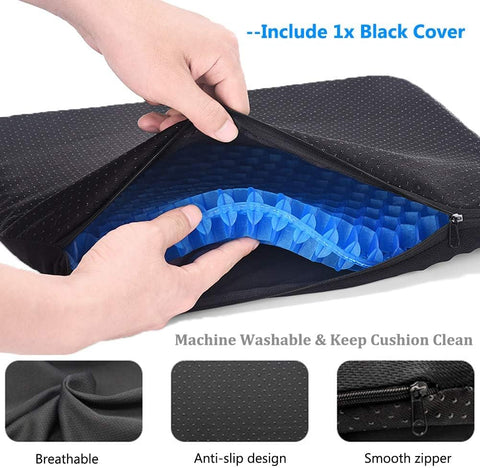 THE CHEESE CHEF New Gel Seat Cushion 50 x 50 x 5cm, Honeycomb Design Double Thick Gel Cushion with Relieving Back coccyx Pain Pressure