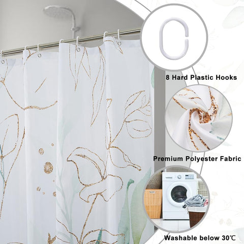 Uiiooazy Eucalyptus Shower Curtain, Sage Green Gold Leaves Pattern Bath Curtain Mildew and Mould Resistant Waterproof Polyester Fabric Washable