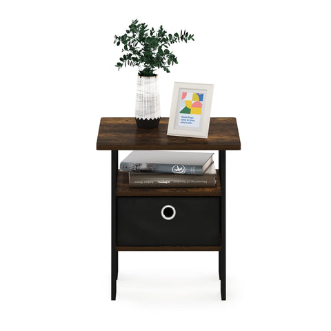 Furinno ANDREY Side Table, End Table, Night Stand with Open Shelves and Storage Bin, Bedside Table, for Living Room, Bedroom, Amber Pine
