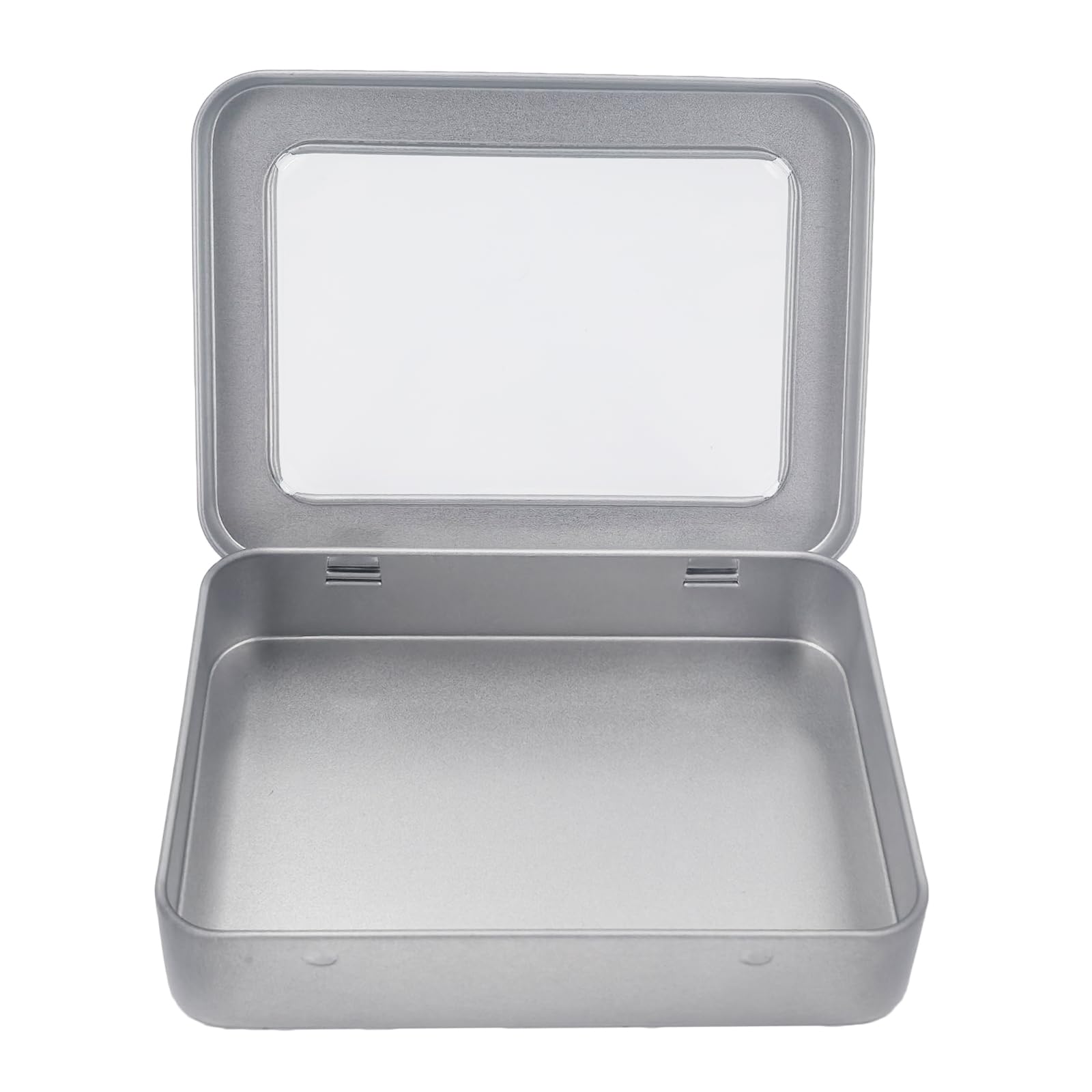 Goodma Rectangle Metal Tins with Hinged Window Lids, Silver, 24 Pieces