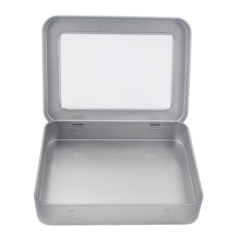 Goodma Rectangle Metal Tins with Hinged Window Lids, Silver, 24 Pieces