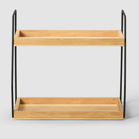 ZOBONETI Bamboo Bathroom Counter Organizer, Wooden Bathroom Sink Countertop Organizer, 2 Ties Vanity Counter Top Shelf, Dresser Skincare Storage Rack