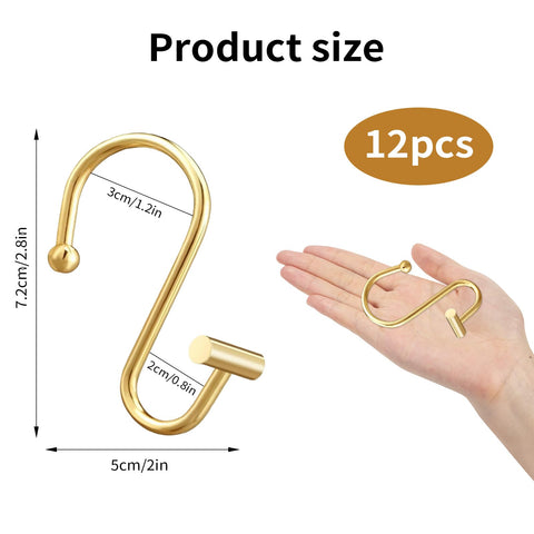 AURIVISTA 12 Pack Shower Curtain Hooks, Rust Proof T-Bar Rings, Gold