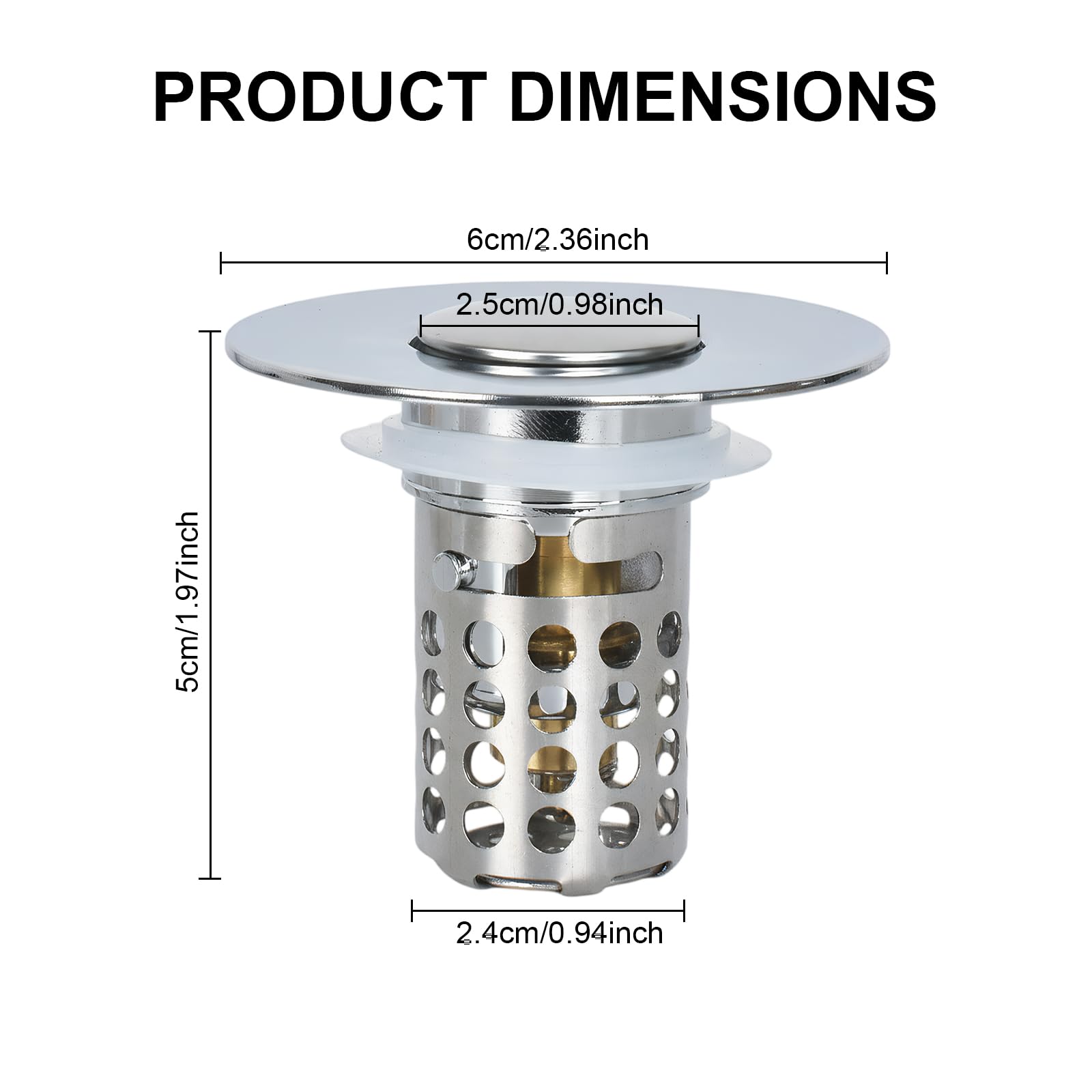 1Pcs Stainless Steel Kitchen Sink Strainer Plug Shower Drain Hair Catcher,Universal Pop Up Stopper with RemovableStainless Steel Filter Basket Hair