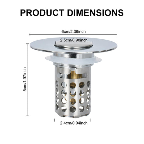 1Pcs Stainless Steel Kitchen Sink Strainer Plug Shower Drain Hair Catcher,Universal Pop Up Stopper with RemovableStainless Steel Filter Basket Hair